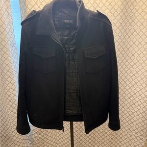 GUESS Men's Classic Black Military Jacket